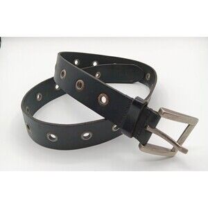 Genuine Leather Belt Women 32 (M) Black Western Cowgirl Boho Eyelets Statement